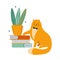 Smart cat is a literary fan. Cat likes to read and learning. Favorite pet. Funny cartoon kitten with a bow around its neck sits