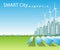 Smart cities consume alternative natural energy sources, background, place for text