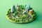 smart city concept with car and building and green tree with 3d low poly circular isometric illustration, generative AI
