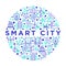 Smart city concept in circle with thin line icons: intelligent urbanism, efficient mobility, zero emission, electric transport,