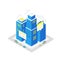 Smart city data infrastructure server isometric concept. Blue colors infographic icon