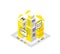 Smart city data infrastructure server isometric concept. Yellow, black and gray infographic icon
