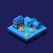 Smart city night neon ultraviolet set of buildings houses