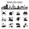 Smart city, Sustainable town, Eco friendly city icon set