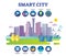 Smart city vector illustration. Label modern sustainable town preconditions