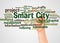 Smart City word cloud and hand with marker concept