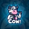 Smart cow mascot logo design vector with concept style for badge  emblem and tshirt printing