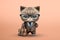 smart cute cat in glasses and business suit, 3d illustration. A young manager, accountant or teacher on a red brown