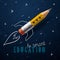 Smart education. Rocket ship launch with pencil -