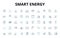 Smart Energy linear icons set. Efficiency, Renewable, Sustainability, Solar, Wind, Geothermal, Battery vector symbols