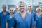 Smart experienced surgeon standing in front of his team