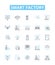 Smart factory vector line icons set. Smart, Factory, Automation, Digital, IoT, Intelligent, Manufacturing illustration