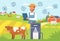 Smart farm, farmer using tablet, successful farming, modern mobile technology, internet business, flat style vector