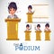 Smart female in business uniform on podium speech and presenting in various actions - illustration