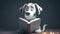 Smart funny dog sits with book, generative AI.
