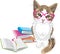 Smart funny kitten with books