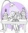 Smart girl studying at night sleeping on the desk with books - Vector illustration