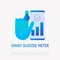 Smart glucose meter gradient flat icon: hand with blood drop and smartphone with a result. Modern vector illustration of diabetes