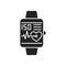 Smart hand watch black glyph icon. Heart rate measurement. Isolated vector element. Outline pictogram for web page