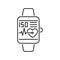 Smart hand watch black line icon. Heart rate measurement. Isolated vector element. Outline pictogram for web page