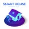 Smart Home. 3D isometric Smart Home icon. House icon with wi-fi sign. Remote home control system. Internet of things