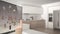 Smart home control concept, hand controlling digital interface from mobile app. Blurred background showing modern kitchen, archite