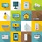 Smart home house icons set, flat style