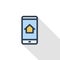 Smart home mobile control icon organization of electronic devices thin line flat color icon. Linear vector symbol