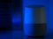 Smart home speaker assistant device in moody coloured LED lighting - Dark Blue