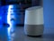 Smart home speaker assistant on fireplace with led coloured ambient lighting - Dark Blue