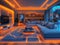 Smart Home Technology. Futuristic Living room with lighting
