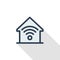 Smart home, wireless technology, digital house thin line flat icon. Linear vector symbol colorful long shadow design.