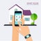 Smart house. Home control application concept. Hand holding smar