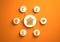 Smart house icons placed in radial disc-shaped slots, orange