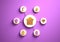 Smart house icons placed in radial disc-shaped slots, purple