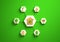 Smart house icons placed in radial hexagon-shaped slots, green