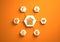 Smart house icons placed in radial hexagon-shaped slots, orange