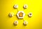 Smart house icons placed in radial hexagon-shaped slots, yellow
