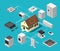 Smart house technology system and wireless electronic equipment isometric vector concept