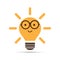 Smart Idea - Design Concept with Shining Bright Smiling Nerd Orange Lightbulb Emoji Wearing Round Glasses - Vector Design