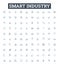 Smart industry vector line icons set. Industry 40, Digitalization, AI, Automation, IoT, Big Data, Robotics illustration