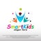 Smart kid logo design with happy child concept. children dreams. playground. can use for education school sign or symbol. vector