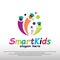Smart kid logo design with happy child concept. children dreams. playground. can use for education school sign or symbol. vector