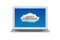 Smart laptop with cloud computing background on screen