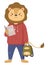 A smart lion schoolboy holding exercise book and school bag standing full length isolated