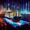 Smart logistics and transportation by sea with container ship digital AI representation