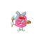 Smart love gift pink painter mascot icon with brush