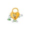 Smart love padlock cartoon character holding glass tube