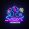 Smart Operator neon sign vector. Neon Call Center Design template, light banner, night signboard, nightly bright