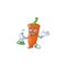 Smart orange chili cartoon character holding glass tube